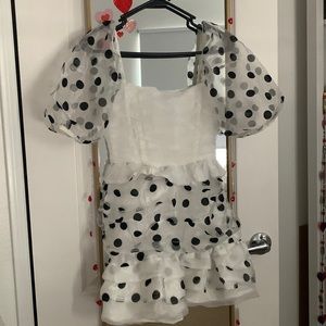 Super cute poofy, ruffled, black & white poka dot mini dress.